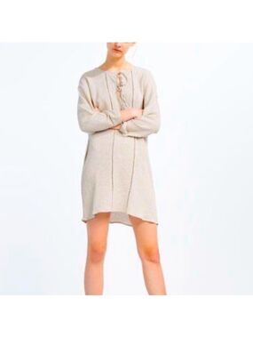 Zara Trafaluc Collection. Boho dress oatmeal with tie at neck.